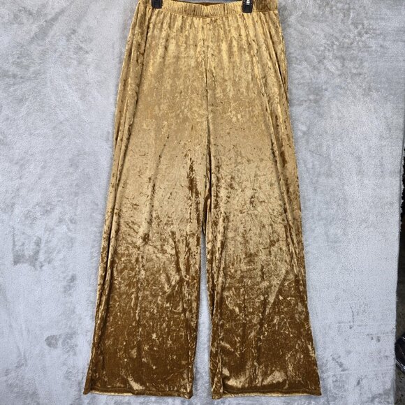 Forever 21 Pants Womens Size 2X Mustard Gold Velvet Wide Leg Plus Size Stretchy - Picture 1 of 11